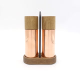 Elegant salt- og peberkværn i røget eg og kobber